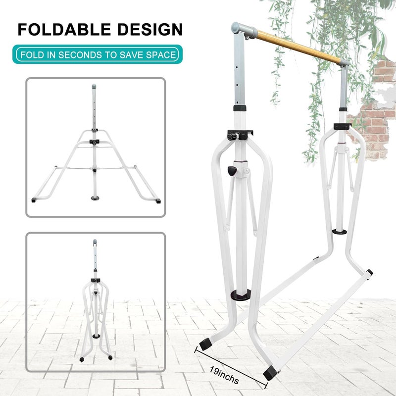 kechery Foldable & Moveable Gymnastics Horizontal Bar with Rings,3’to 5’Adjustable Height Expandable Junior Kip Bar for Home,Indoor Gym Equipment for Kids - Image 3